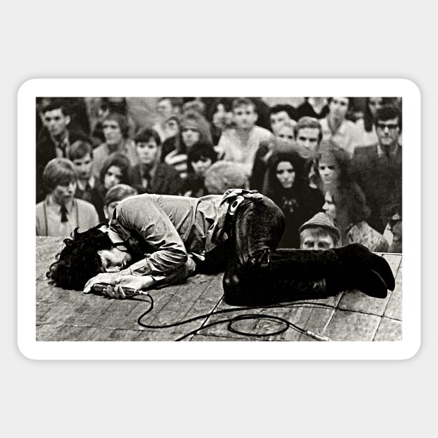 Jim Laying on Stage During a 1968 Concert Rock Icons Sticker by ZiggyPrint